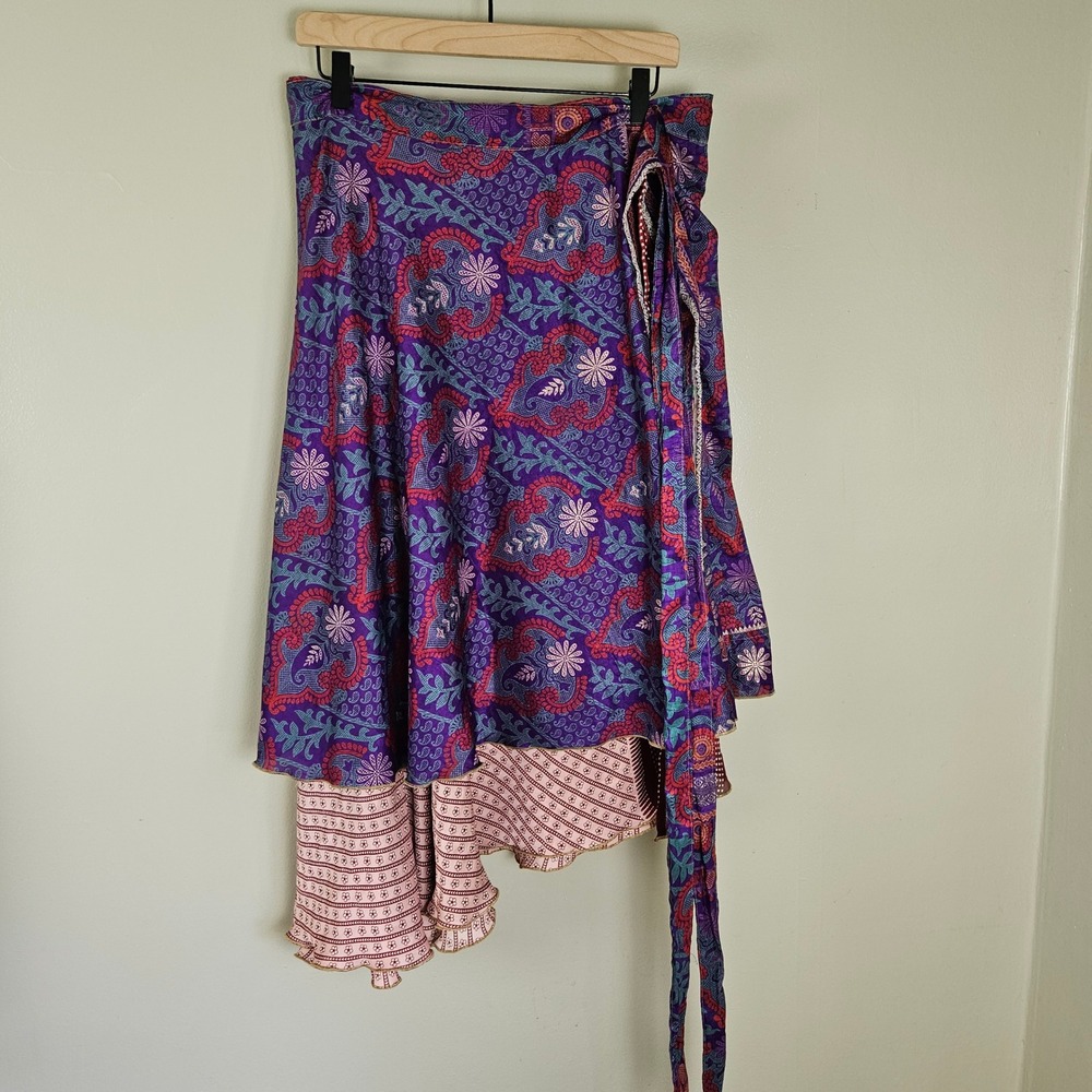 Darn Good Yarn Sari Wrap Skirt Mini Midi Length (Fit Size 22-26) Purple Red Plus